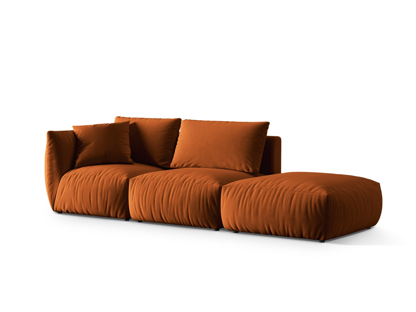 Modulares Chris Velour Sofa in warmem Terracotta, perfekt für moderne Wohnzimmer. Bequemer 3-Sitzer von Micadoni.