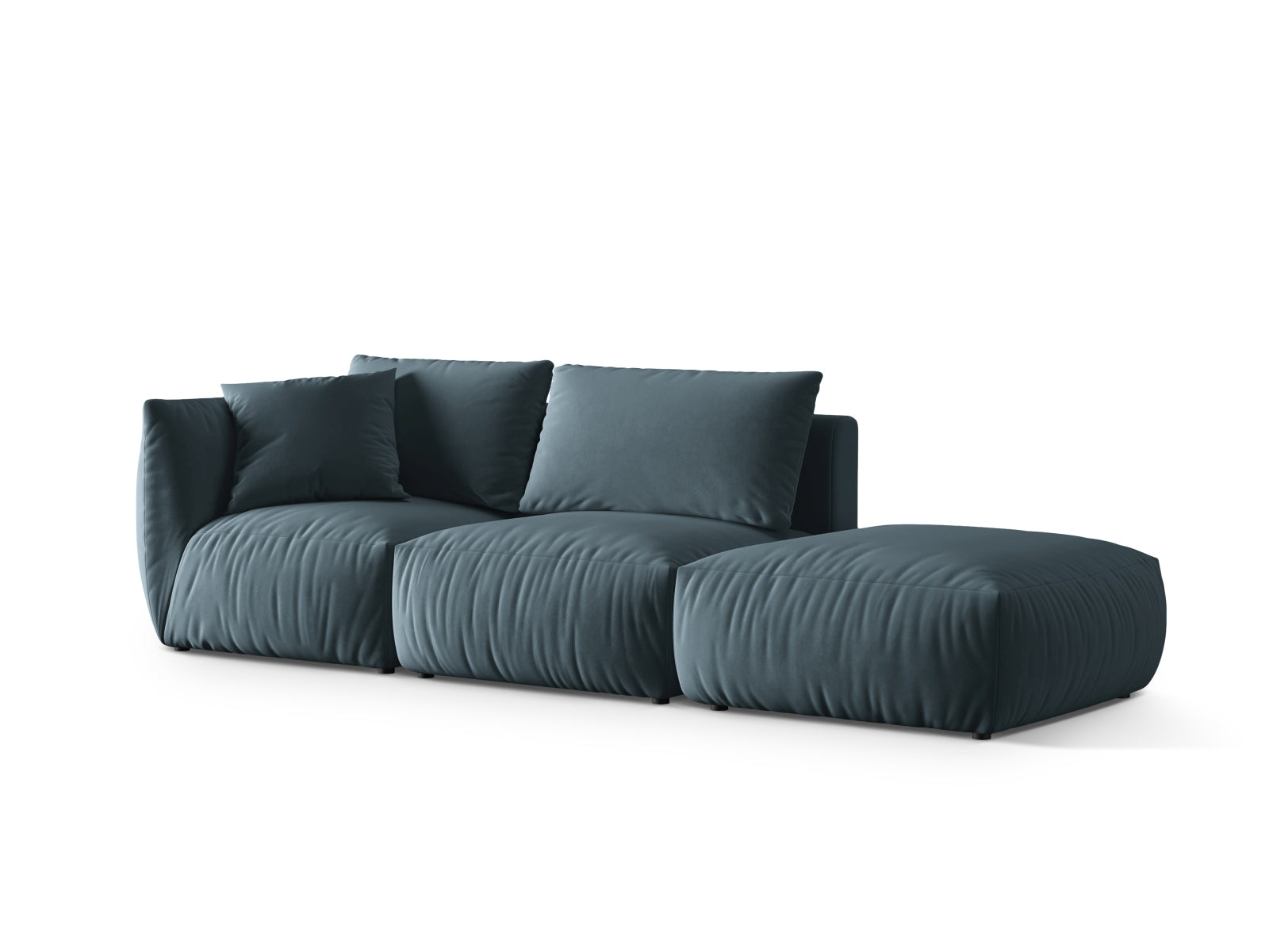 Modernes 3-Sitzer Chris Velour Modular Sofa in sanftem Pastellblau, perfekt für gemütliche und stilvolle Wohnambiente.