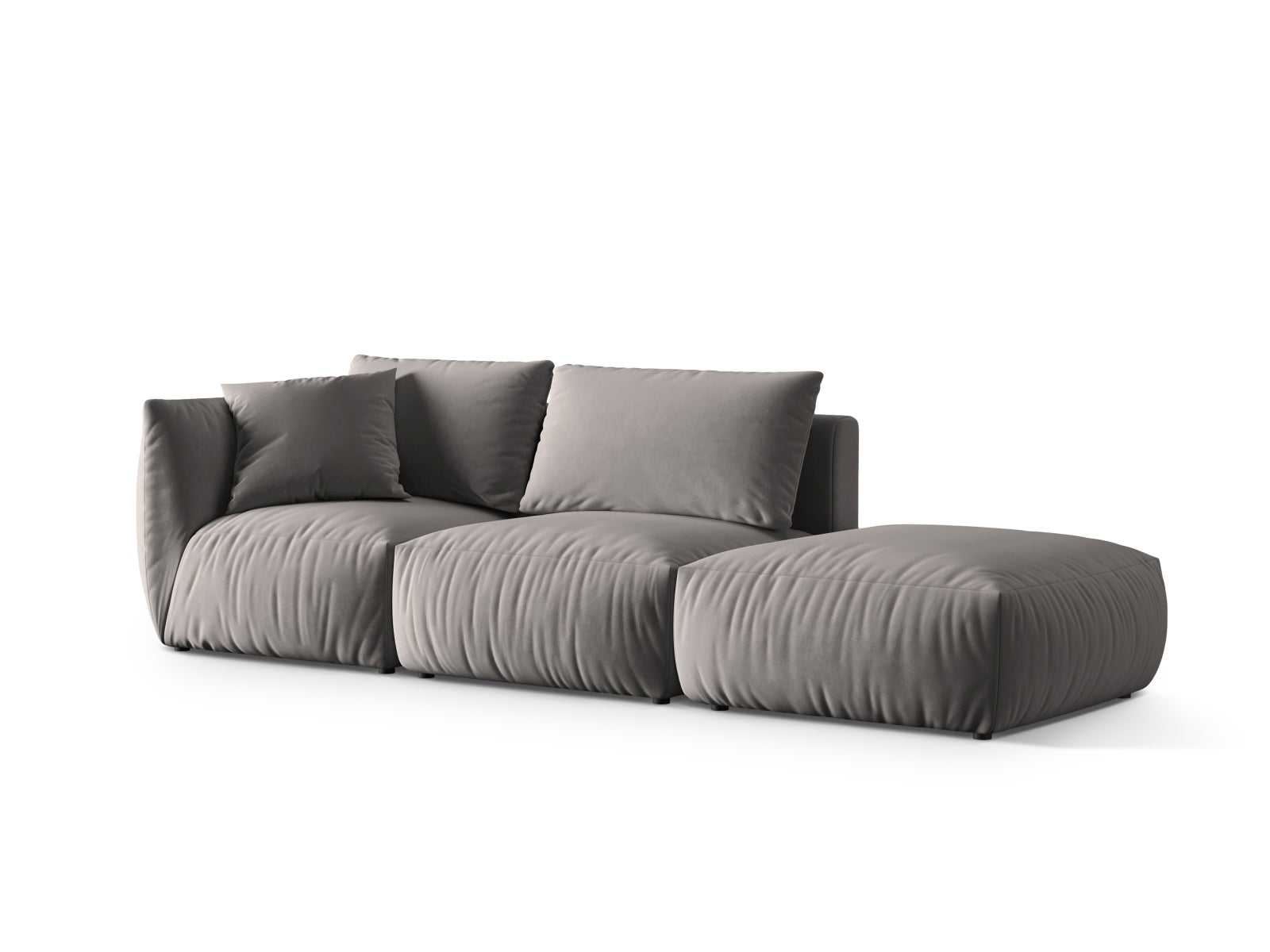 Stylisches 3-Sitzer Sofa Chris Velour in Grau, modular und vielseitig, perfekt für moderne Wohnkonzepte und gemütliche Atmosphäre.