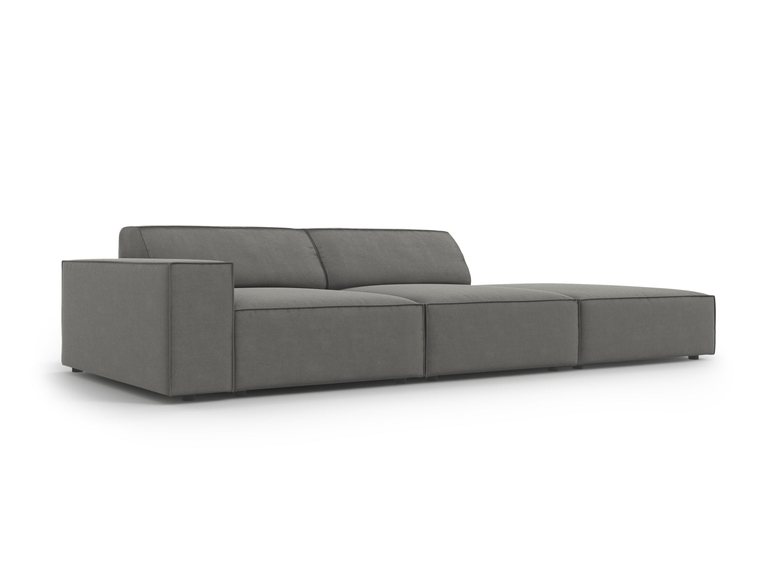 Elegantes, hellgraues Velours-Sofa Jodie in L-Form, 3-Sitzer, ideal für stilvolle Wohnräume, von Micadoni.