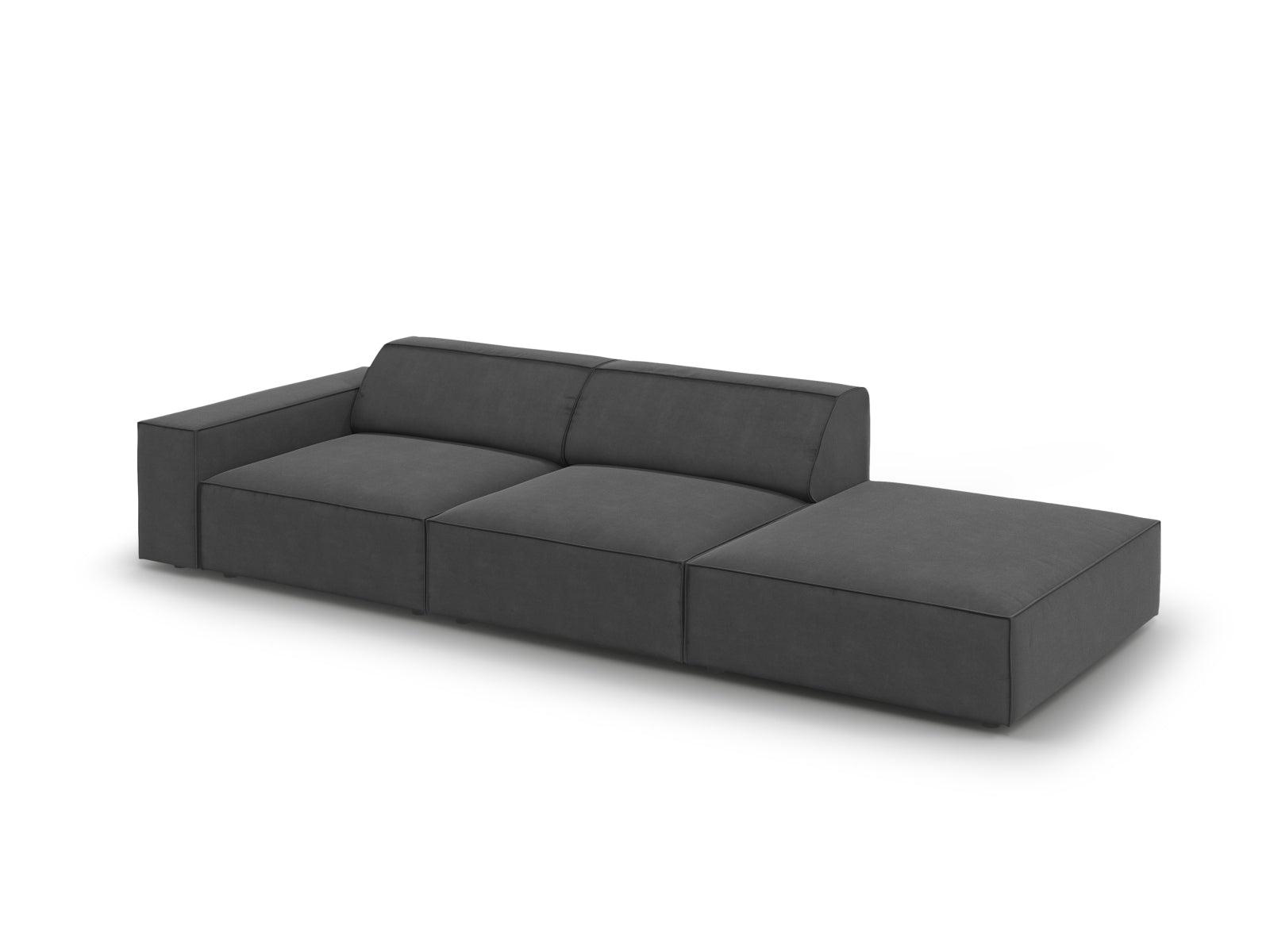 Modulares 3-Sitzer Sofa Jodie in edlem Velours, rechtsseitig, in Grau-Blau, perfekt für moderne Wohnkonzepte von Micadoni.