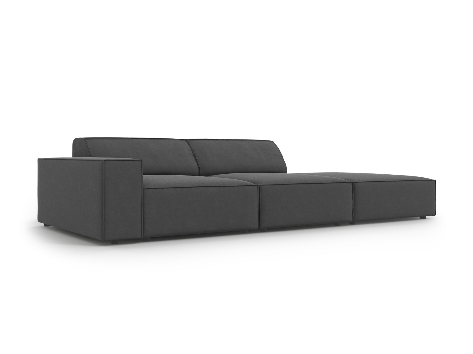 Elegantes, modulares 3-Sitzer Sofa Jodie in hochwertigem Velours, rechtsseitig, in stilvollem Grau-Blau, ideal für zeitgemäße Wohnräume.