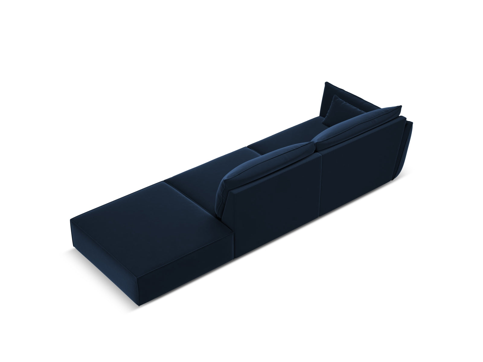 Stilvolles Kaelle Velour Sofa in Royal Blue, 4-Sitzer, rechtsseitig, perfekt für moderne Wohnzimmer. Hochwertige Materialien von Micadoni.