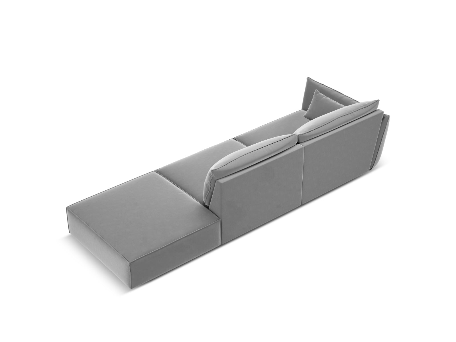 Modernes 4-Sitzer Velour Sofa in Grau-Blau, rechtsseitig, perfekt für gemütliche Wohnzimmer und stilvolle Einrichtung von Micadoni.