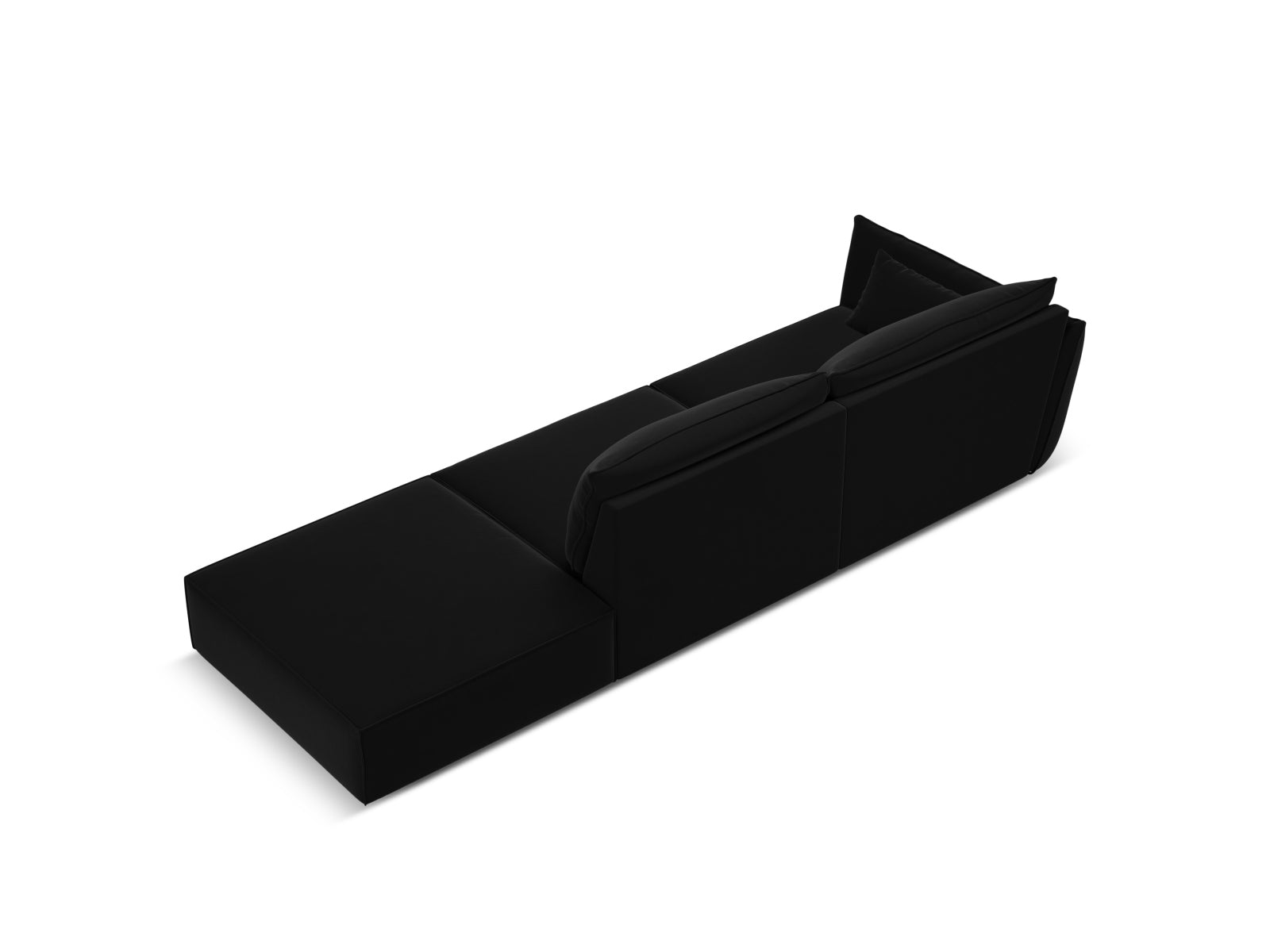 Luxuriöses Kaelle Velour Sofa in Schwarz-Bluvel, 4-Sitzer, rechtsseitig, perfekt für moderne Wohnkonzepte, erhältlich bei Micadoni.