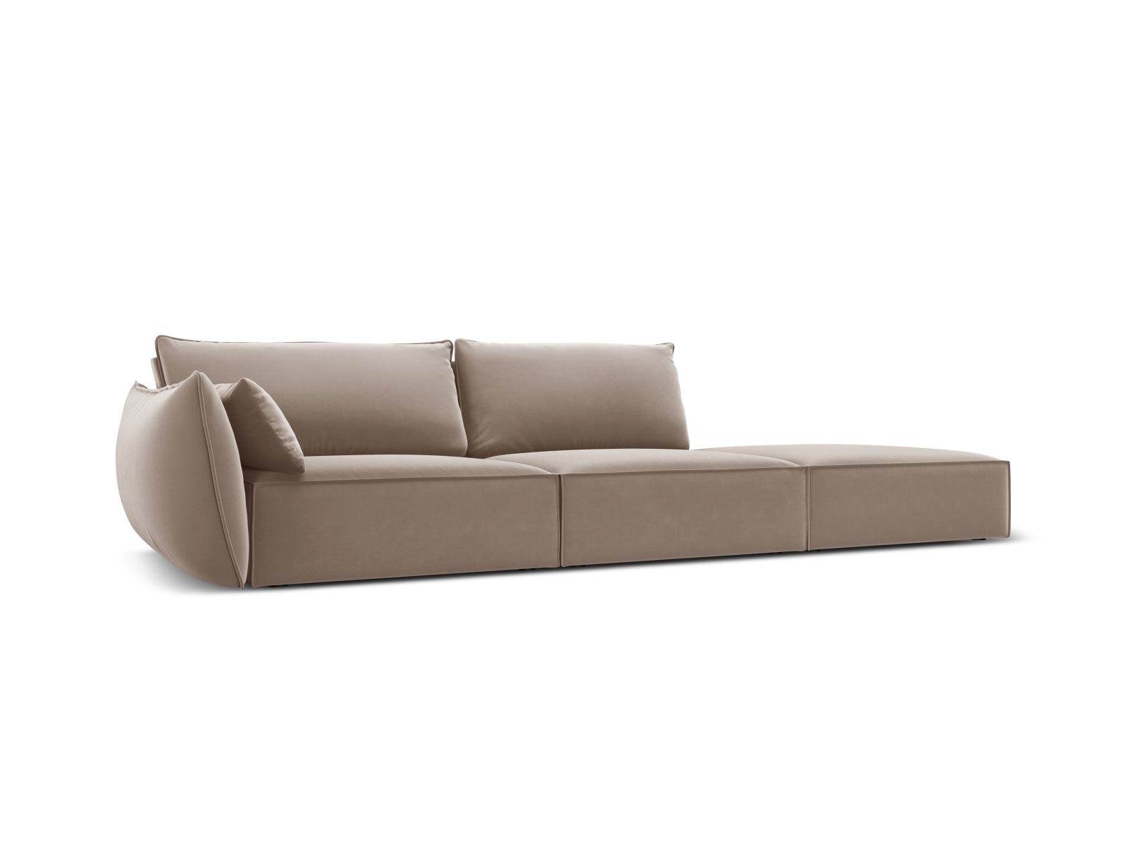Elegantes Kaelle Velour Sofa in Cappuccino, 4-Sitzer, rechtsseitig, ideal für stilvolle Wohnräume, erhältlich bei KAQTU Design AG.
