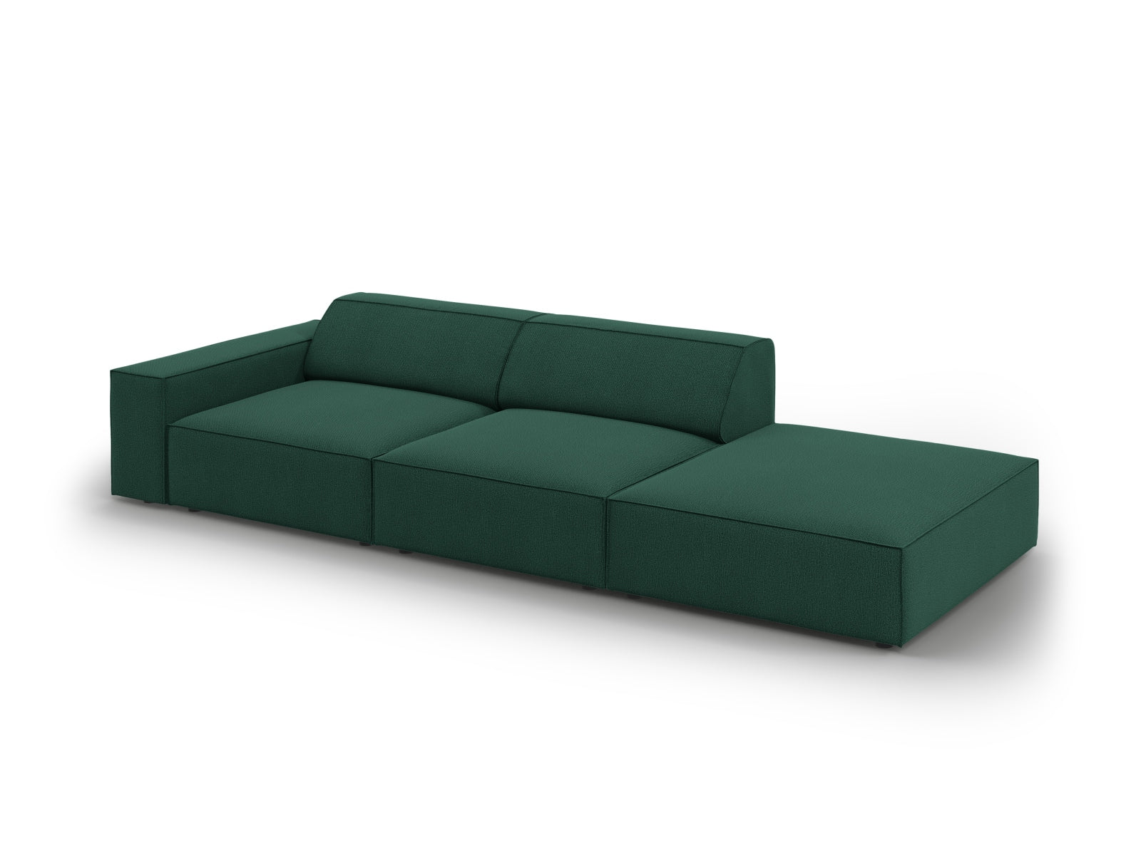 Stilvolles, modulares 3-Sitzer Sofa "Jodie" in ansprechendem Grün, perfekt für moderne Wohnkonzepte mit offener rechter Seite.