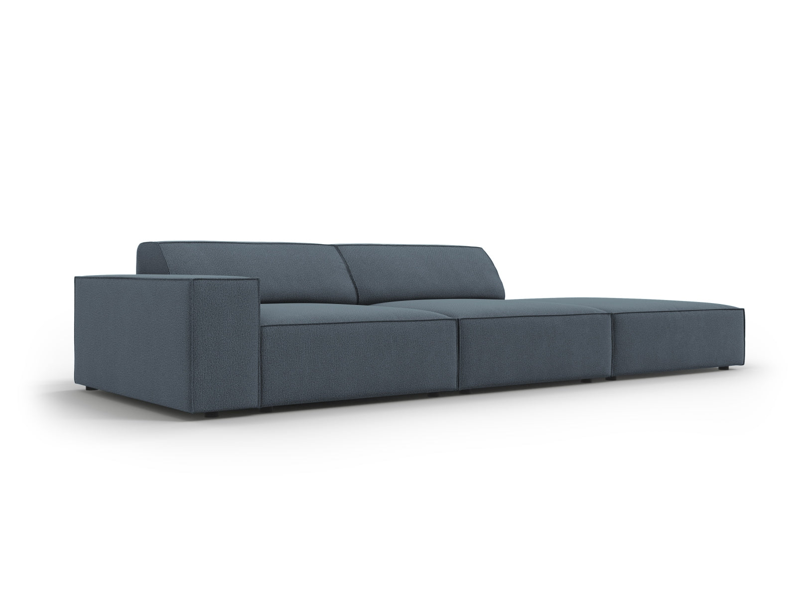 Elegantes modulares Sofa "Jodie" in ansprechendem Blau, offen auf der rechten Seite. Perfekt für stilvolle Wohnräume und gemütliche Abende.