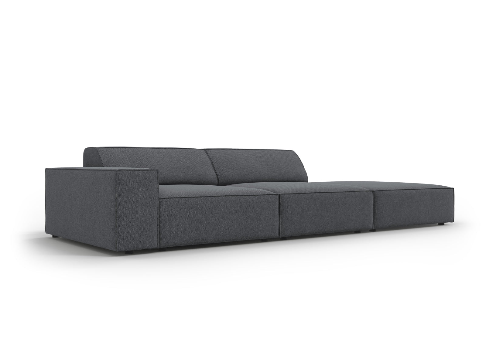 Elegantes, modulares 3-Sitzer Sofa "Jodie" in dunklem Grau, ideal für moderne Wohnkonzepte, vereint Funktionalität und zeitloses Design.