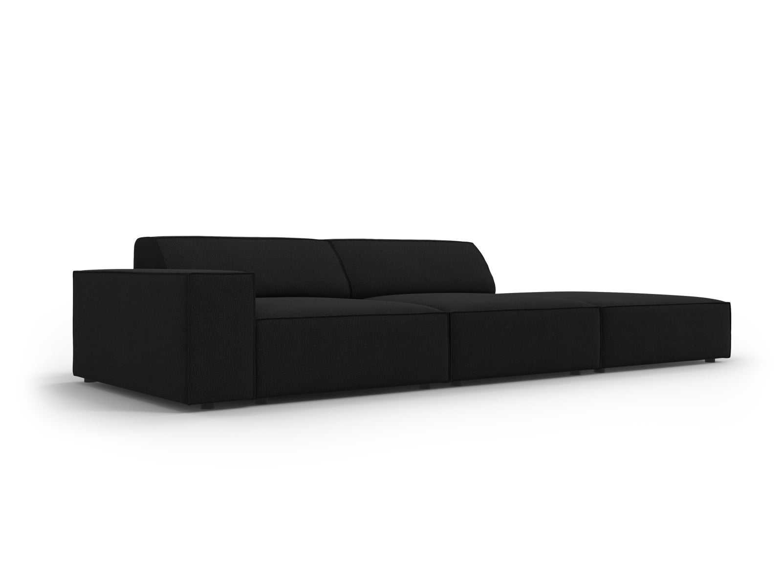 Elegantes modulares Sofa Jodie in Schwarz, 3-Sitzer mit offener rechter Seite, ideal für stilvolle und komfortable Wohnräume.
