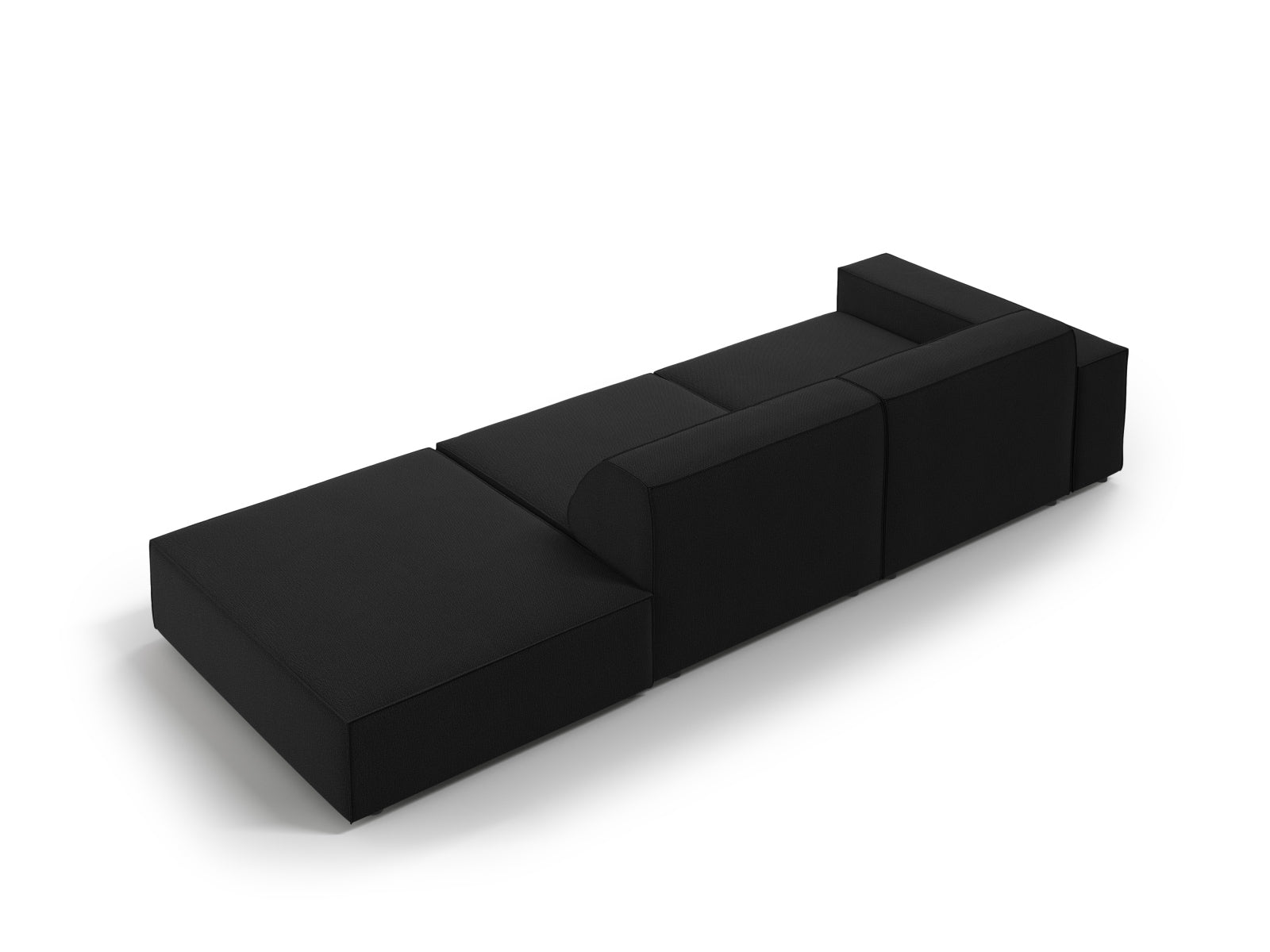 Modernes 3-Sitzer Sofa Jodie in Schwarz, mit offener rechter Seite, perfekt für gemütliche und stilvolle Wohnbereiche.