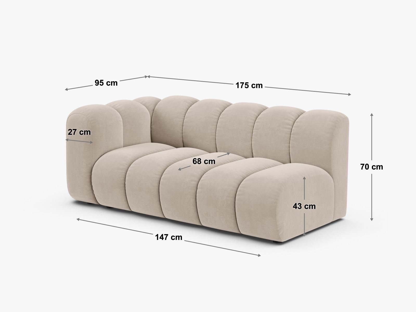 Stilvolles, flexibles 3-Sitzer Sofa Lupine in sanftem Dunkelbeige, perfekt für individuelle Raumgestaltung und zeitgemäße Einrichtung.