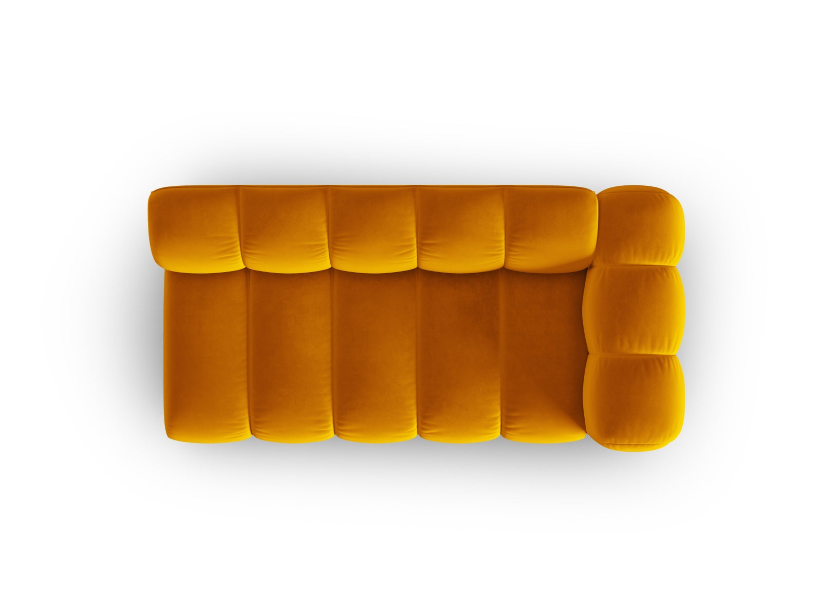 Elegantes, gelbes Velours-Sofa Lupine, 3-Sitzer, rechtsseitig, ideal für stilvolle Wohnräume, von Micadoni.