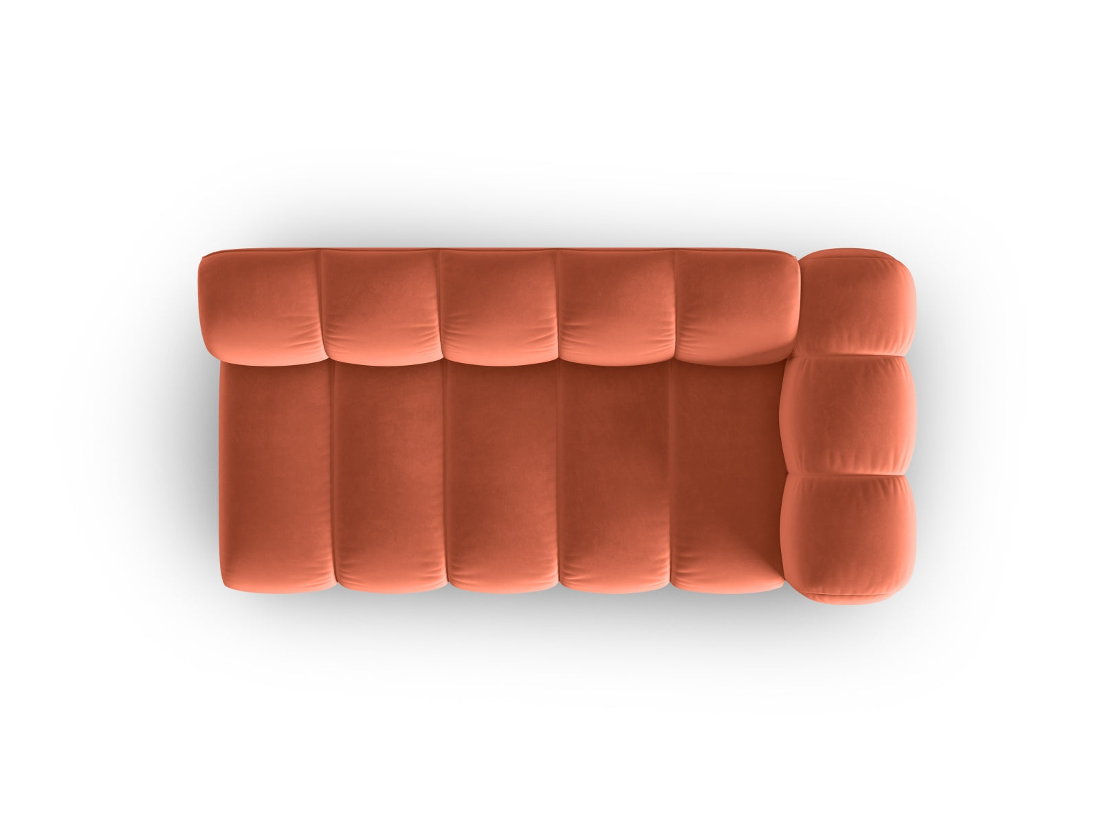 Elegantes 3-Sitzer Sofa Lupine in hochwertigem Velours, rechtsseitig, in stilvollem Coral-Salvador, ideal für zeitgemäße Einrichtung.