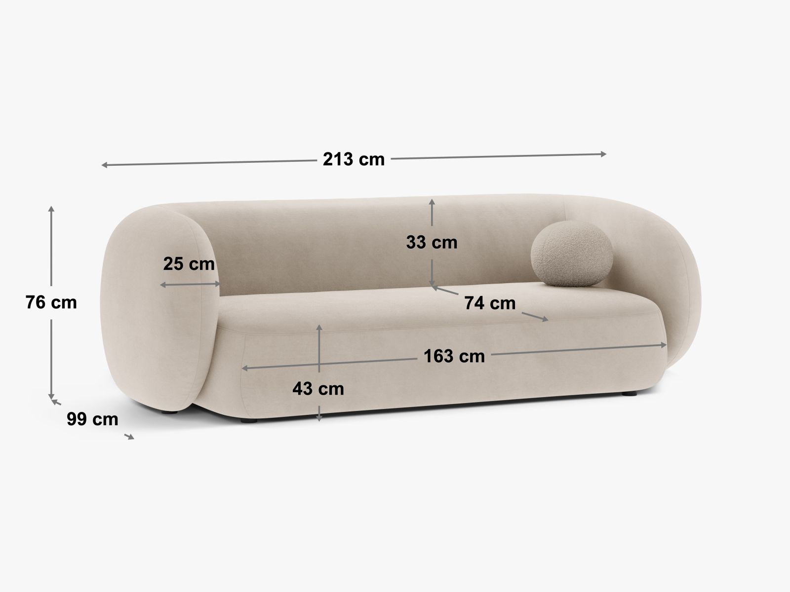 Modulares 3-Sitzer Sofa Kate in stilvollem Hellgrau, perfekt für zeitgemäße Einrichtungen und vielseitige Raumgestaltungen.