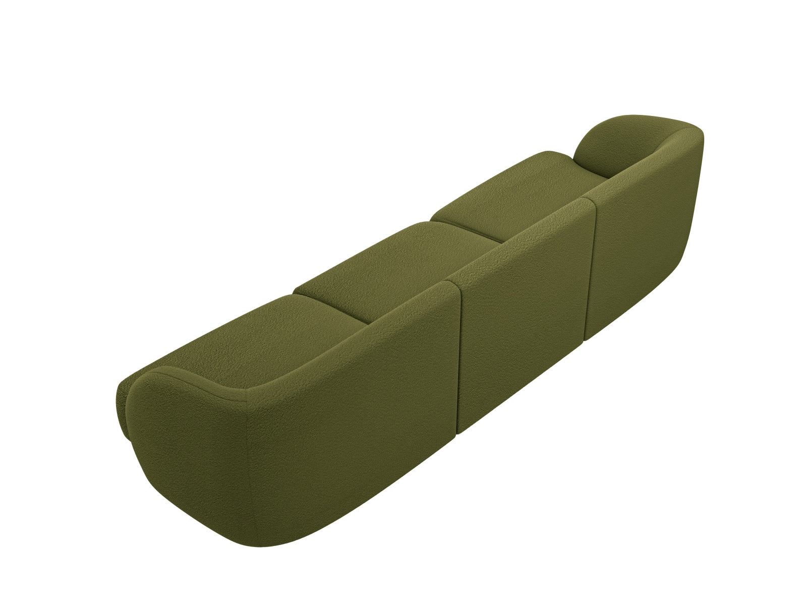 Stilvolles 3-Sitzer Boucle Sofa Miley in tiefem Olivgrün, perfekt für moderne Wohnräume. Hochwertige Materialien und elegantes Design von Micadoni.