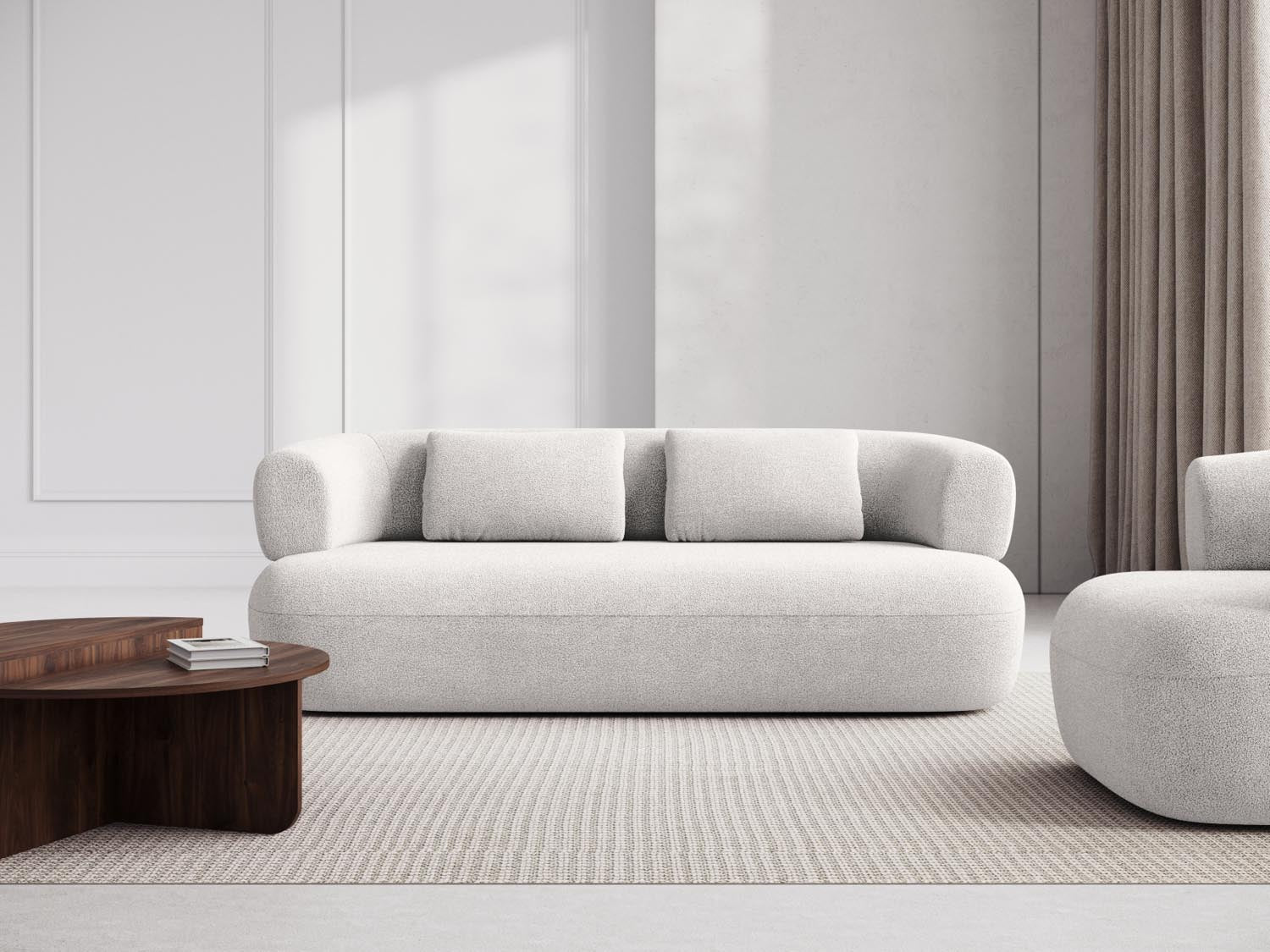 Elegantes Jenny Boucle Sofa in Ivory, 3-Sitzer von Micadoni, ideal für stilvolle Wohnräume und gemütliche Abende.