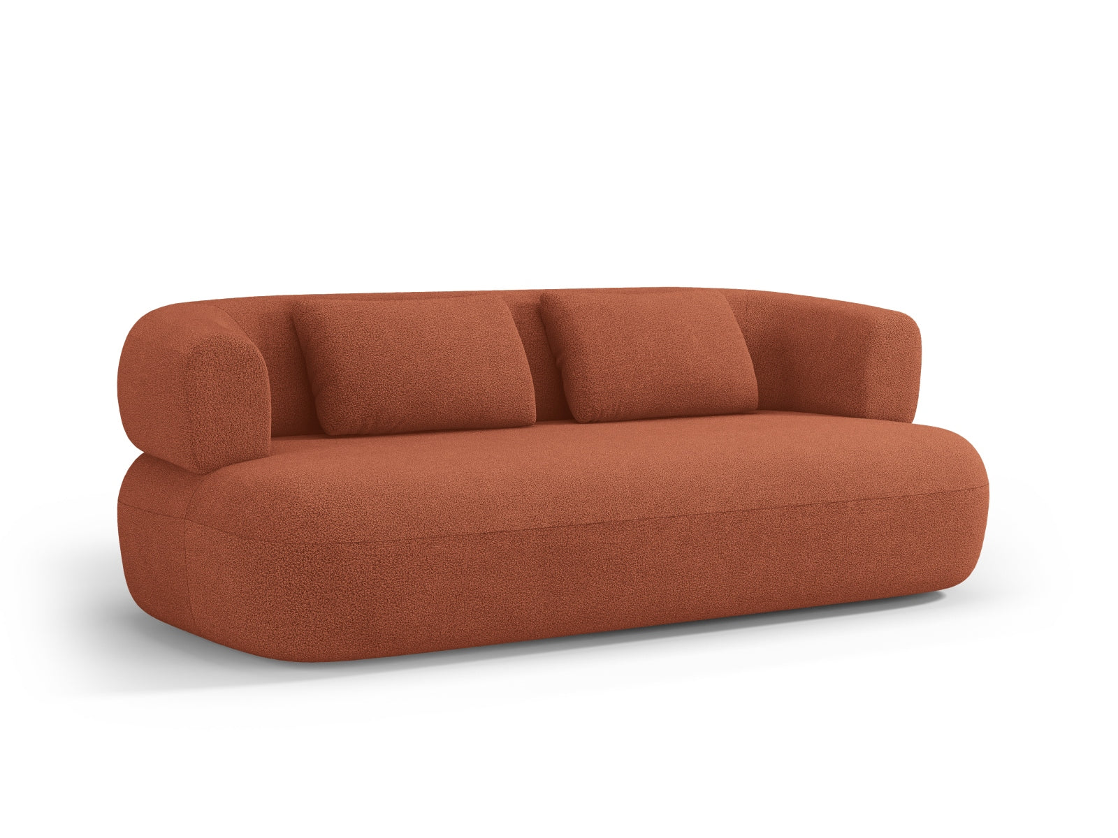Stilvolles 3-Sitzer Sofa Jenny in Boucle-Optik, warmes Ziegelrot, perfekt für moderne Wohnkonzepte von Micadoni.