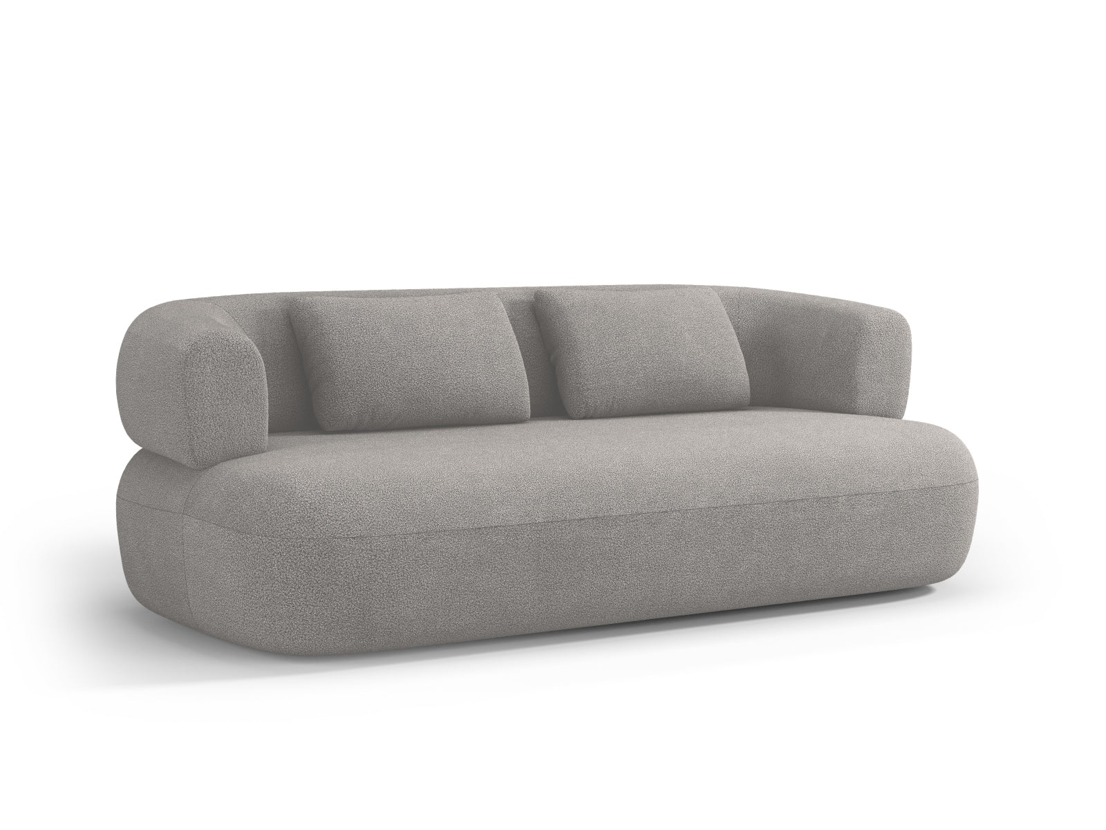 Modernes 3-Sitzer Boucle Sofa in sanftem Grau, perfekt für gemütliche Wohnzimmer. Hochwertige Verarbeitung von Micadoni.