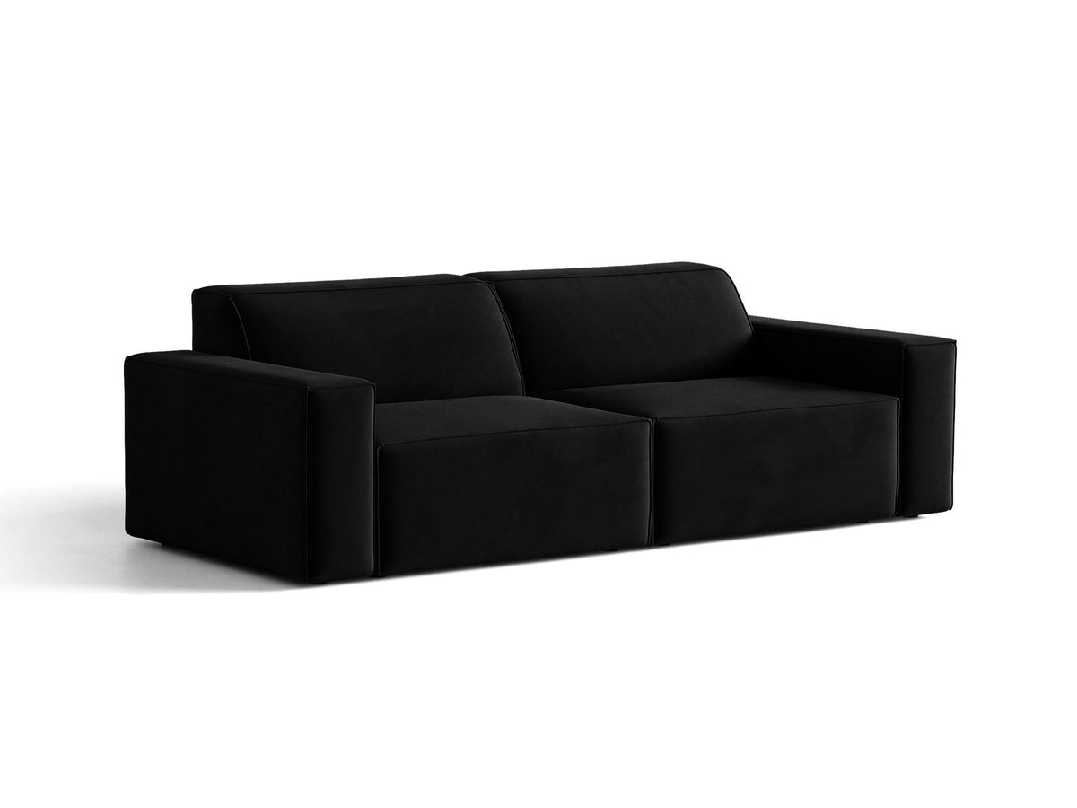 Jodie 3er Sofa von Micadoni in leichtem Beige mit Venus-Samtstoff, schwarzen Kunststoffbeinen und moderner, modularer Sitzform.