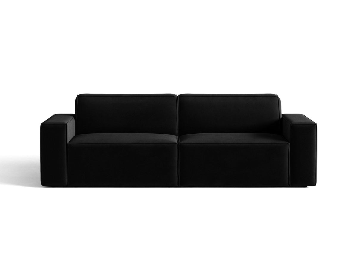 Jodie 3er Sofa von Micadoni in leichtem Beige mit Venus-Samtstoff, schwarzen Kunststoffbeinen und moderner, modularer Sitzform.