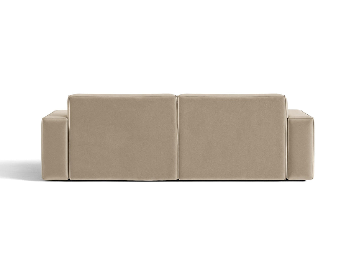 Jodie 3er Sofa von Micadoni in leichtem Beige mit Venus-Samtstoff, schwarzen Kunststoffbeinen und moderner, modularer Sitzform.