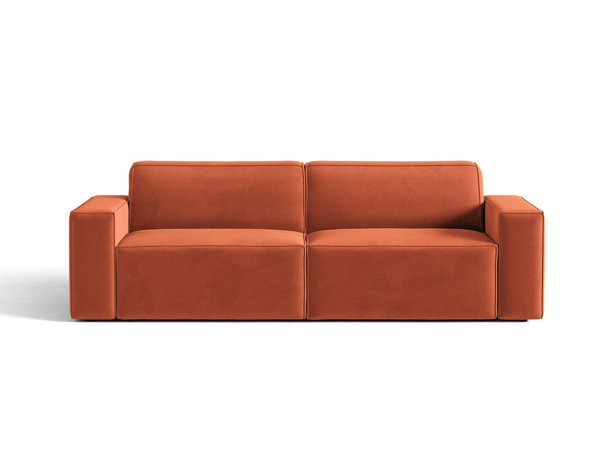Jodie 3er Sofa von Micadoni in leichtem Beige mit Venus-Samtstoff, schwarzen Kunststoffbeinen und moderner, modularer Sitzform.