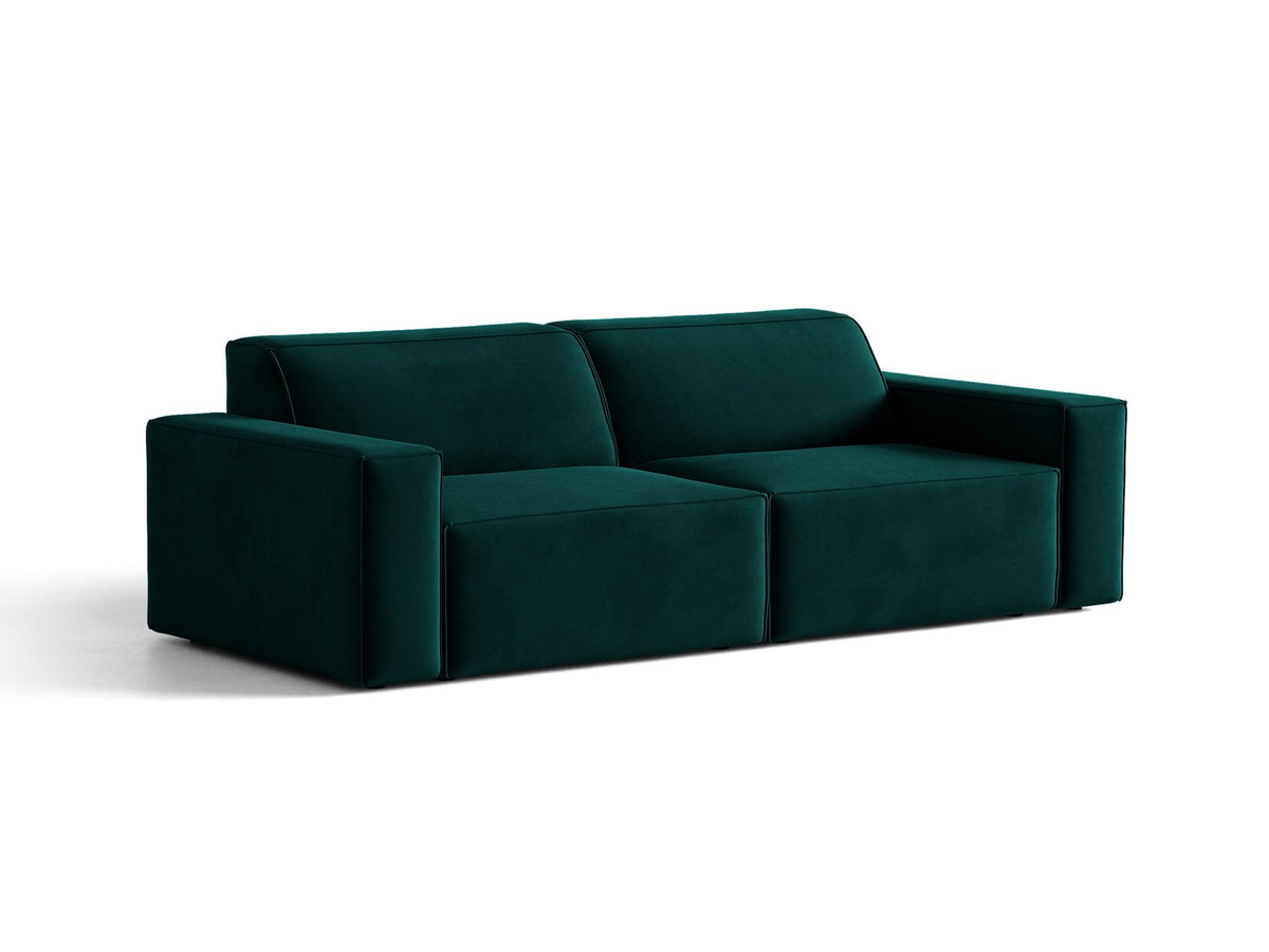 Jodie 3er Sofa von Micadoni in leichtem Beige mit Venus-Samtstoff, schwarzen Kunststoffbeinen und moderner, modularer Sitzform.