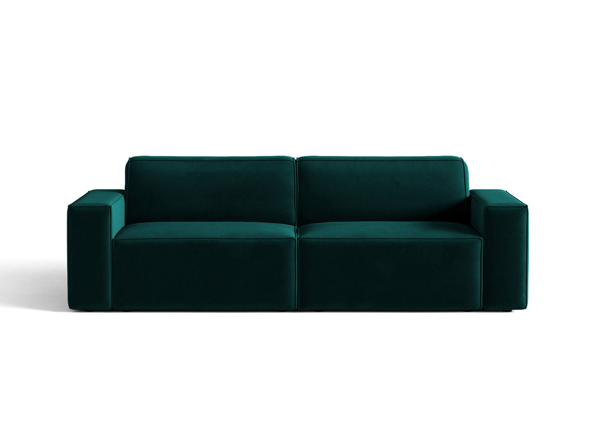 Jodie 3er Sofa von Micadoni in leichtem Beige mit Venus-Samtstoff, schwarzen Kunststoffbeinen und moderner, modularer Sitzform.