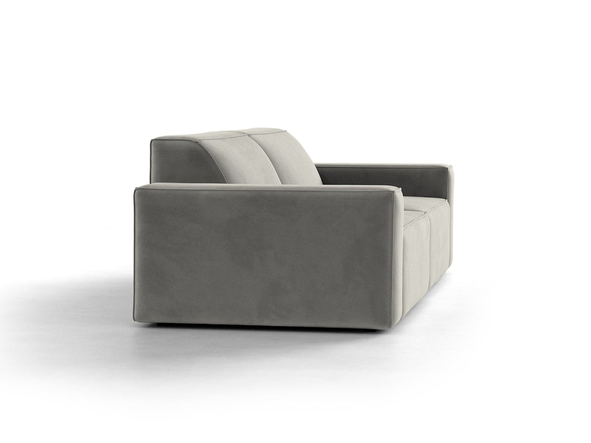 Jodie 3er Sofa von Micadoni in leichtem Beige mit Venus-Samtstoff, schwarzen Kunststoffbeinen und moderner, modularer Sitzform.