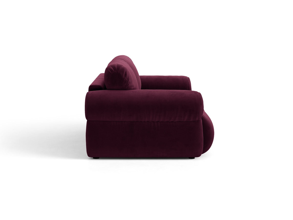 3er Sofa Ophelia von Micadoni in Beige mit Liberty Stoffbezug, niedriger Rückenlehne und schwarzen Kunststoffbeinen, modulare Bauweise sichtbar.