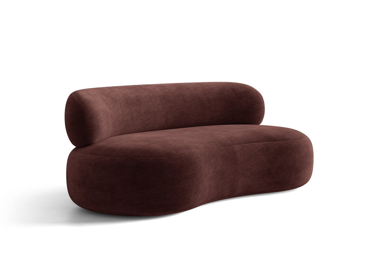Foto des Aura 3er Sofas von Micadoni in Leichtes beige, Chenille-Stoff Golden, geschwungene Rückenlehne, schwarze Kunststoffbeine.