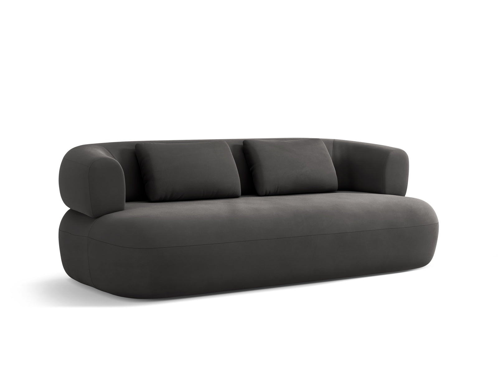Modernes 3-Sitzer Sofa Jenny aus Velours in edlem Dunkelgrau, ideal für stilvolle Wohnräume und gemütliche Abende.