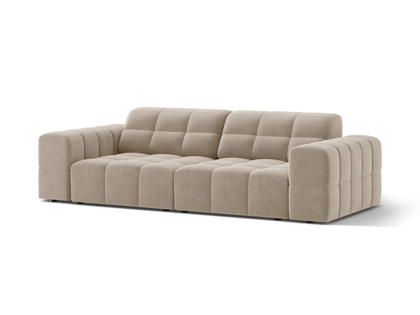 Elegantes 3-Sitzer Sofa Jennifer in stilvollem Dark Beige-Bluvel, ideal für moderne Wohnräume, erhältlich bei KAQTU Design AG.