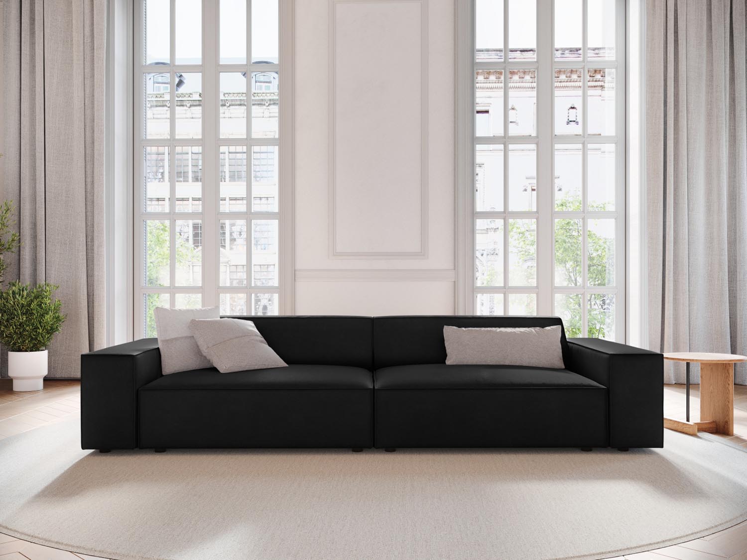 Elegantes Jodie Velour 3-Sitzer Sofa in stilvollem Design, ideal für moderne Wohnräume, präsentiert in einer gemütlichen Atmosphäre.