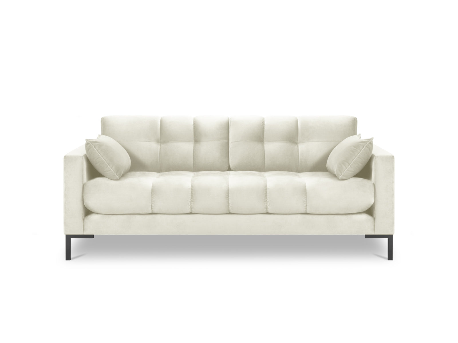 Stilvolles 3-Sitzer Sofa Mamaia aus Velours in harmonischen Beige- und Schwarznuancen, perfekt für moderne Wohnkonzepte und entspannte Stunden.