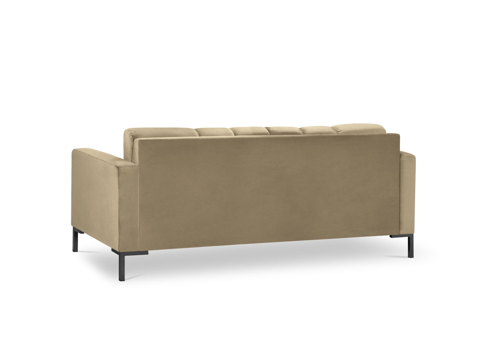 Elegantes 3-Sitzer Sofa Mamaia in luxuriösem Velours, kombiniert sanftes Beige mit stilvollem Schwarz für ein zeitgemäßes Wohngefühl.