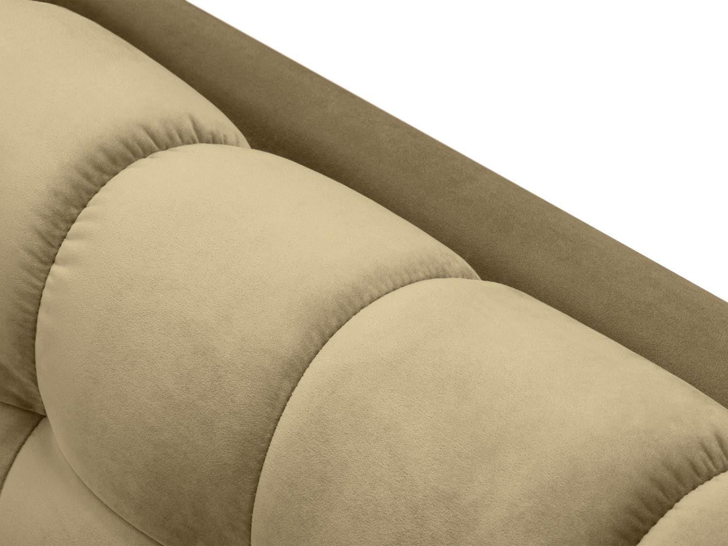 Elegantes 3-Sitzer Sofa Mamaia in luxuriösem Velours, kombiniert sanfte Beigetöne mit edlem Schwarz für ein zeitgemäßes Ambiente.
