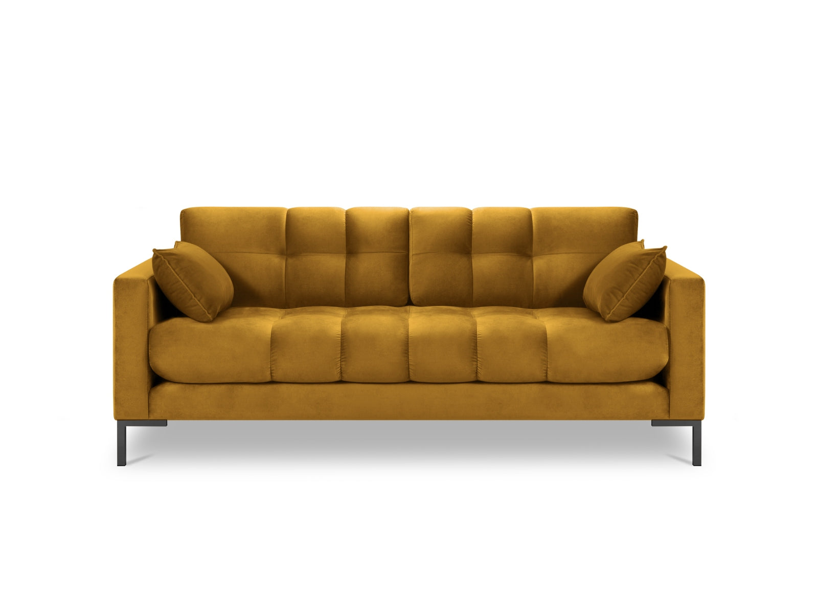 Stilvolles 3-Sitzer Sofa Mamaia in luxuriösem Velours, kombiniert Gelb und Schwarz für ein modernes Ambiente. Perfekt für jedes Wohnzimmer.