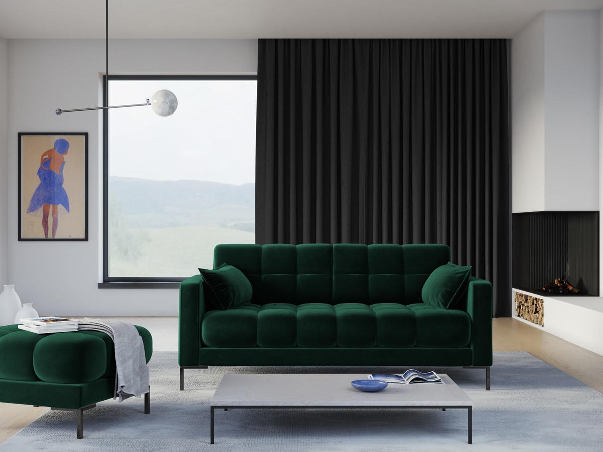 Mamaia Velour Sofa 3 Sitzer in Bottle Green/Schwarz-Bluvel präsentiert im Onlineshop von KAQTU Design AG. 3er Sofa ist von Micadoni