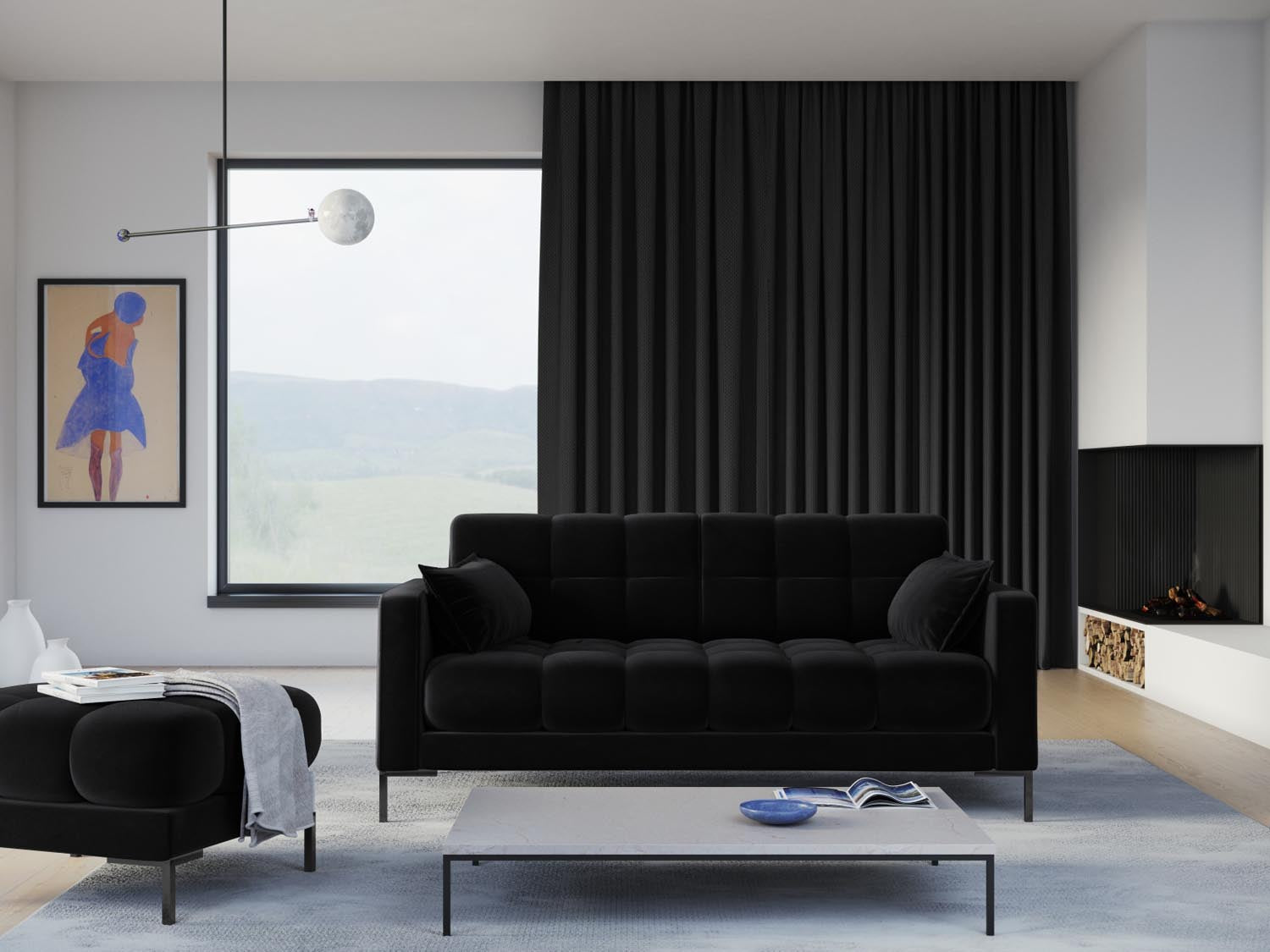 Mamaia Velour Sofa 3 Sitzer in Black/Schwarz-Bluvel präsentiert im Onlineshop von KAQTU Design AG. 3er Sofa ist von Micadoni