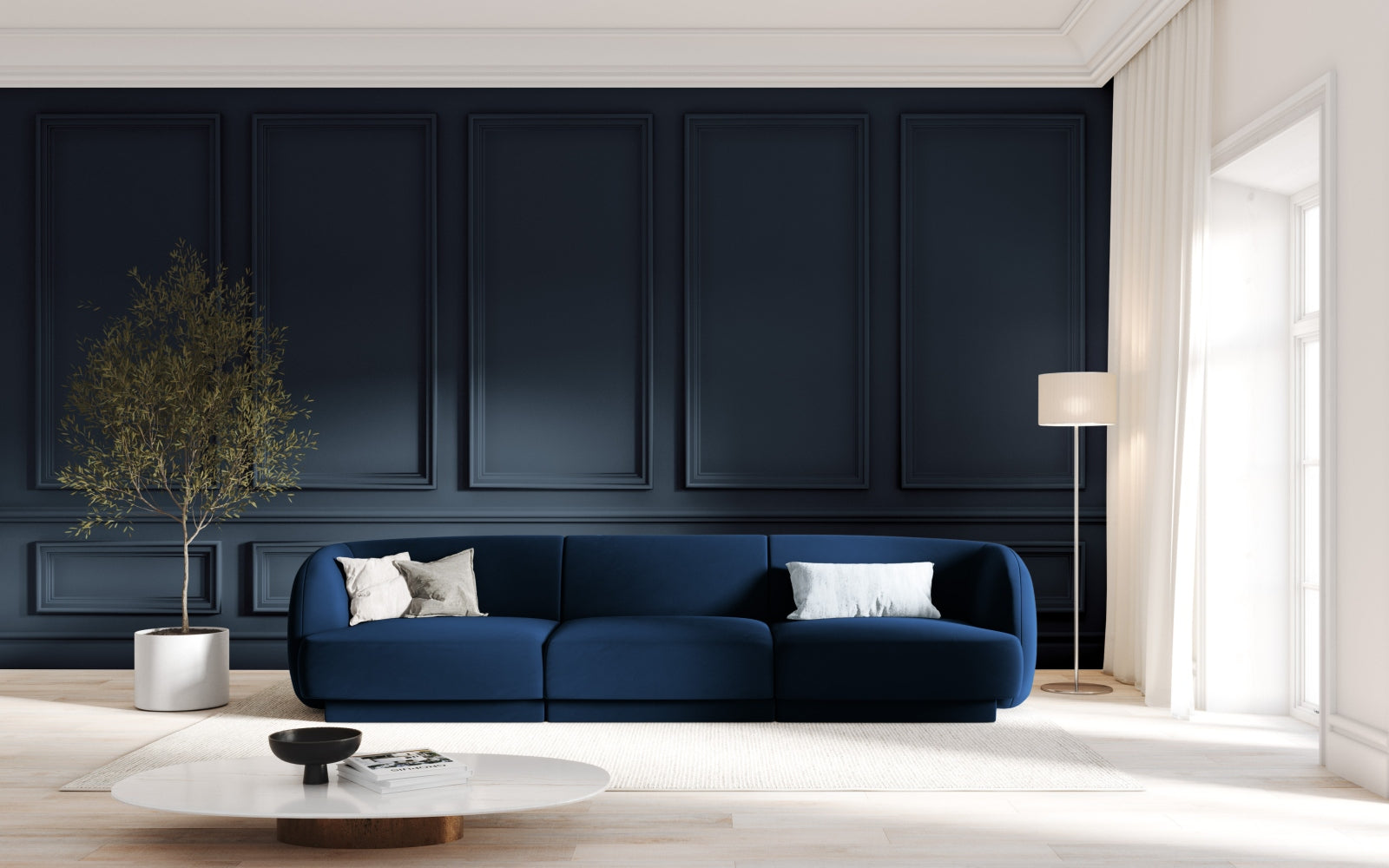 Miley Velour Sofa 3 Sitzer in Royal Blue-Bluvel präsentiert im Onlineshop von KAQTU Design AG. 3er Sofa ist von Micadoni