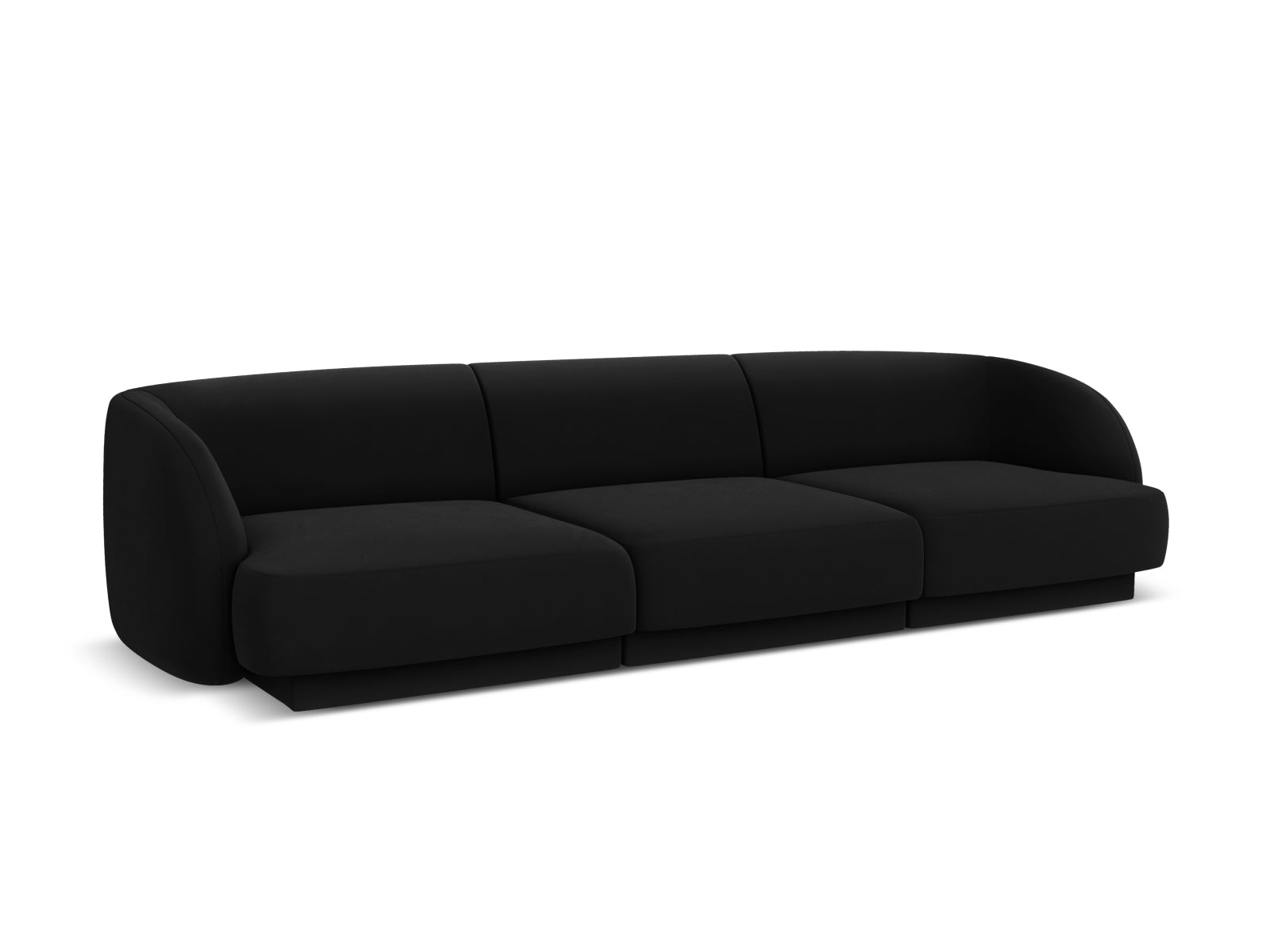 Luxuriöses 3-Sitzer Sofa Miley aus Velours in edlem Schwarz-Bluvel, perfekt für stilvolle und gemütliche Wohnambiente.