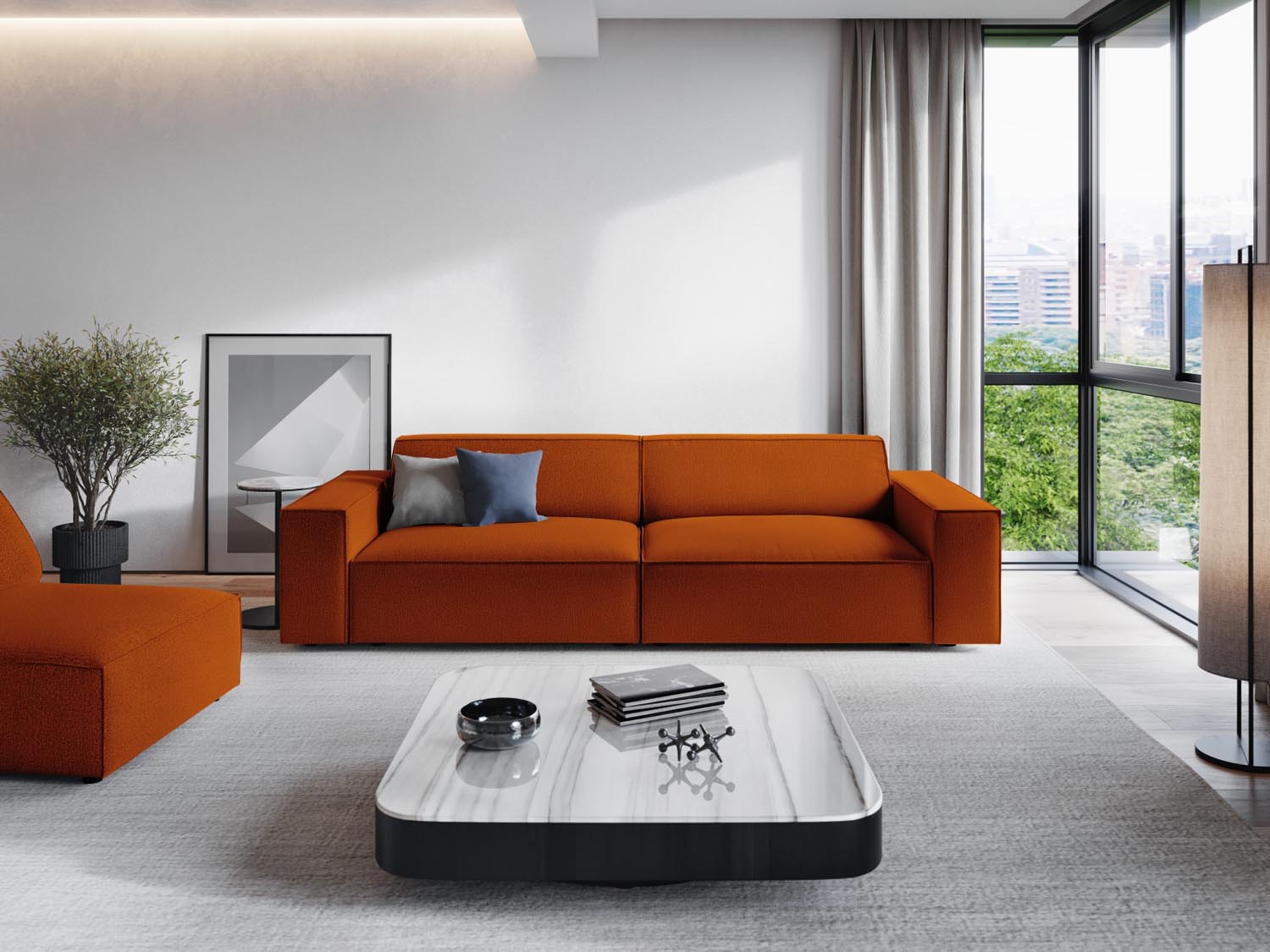 Elegantes Jodie 3-Sitzer Sofa in warmem Terracotta, ideal für stilvolle Wohnräume, präsentiert von Micadoni.