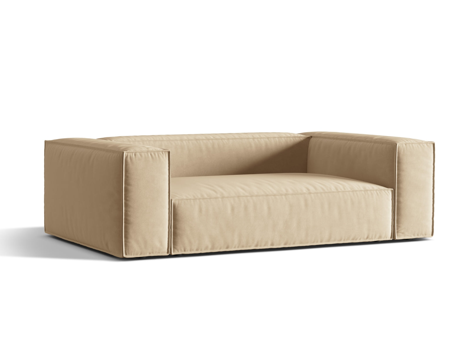 Elegantes Nuria Velour Sofa in sanftem Nude-Ton, ideal für stilvolle Wohnräume. Hochwertige Verarbeitung von Micadoni.