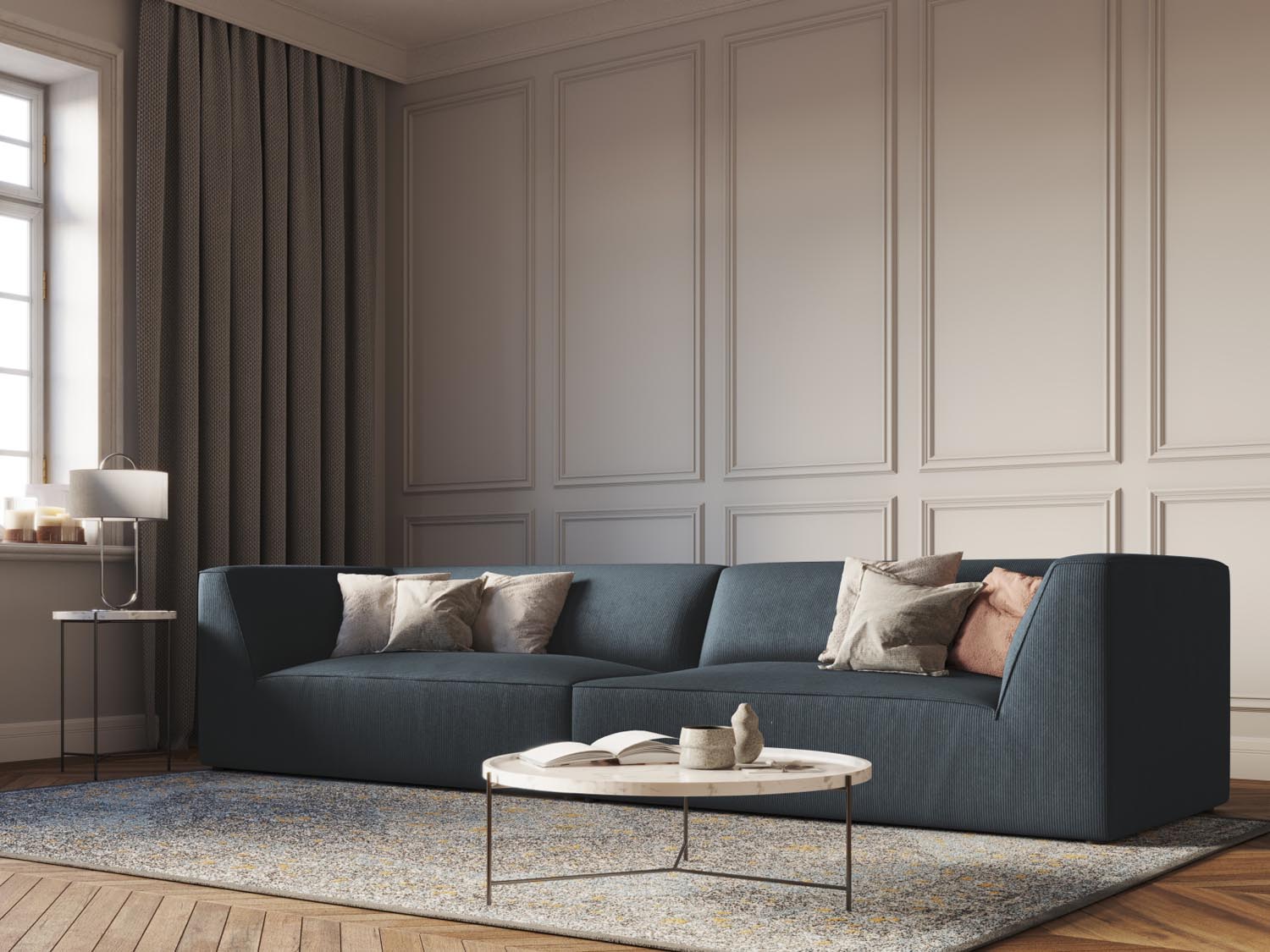 Elegantes Ruby Sofa in einem stilvollen Ambiente, ideal für moderne Wohnräume. Hochwertiges 4-Sitzer Sofa von Micadoni in ansprechendem Design.