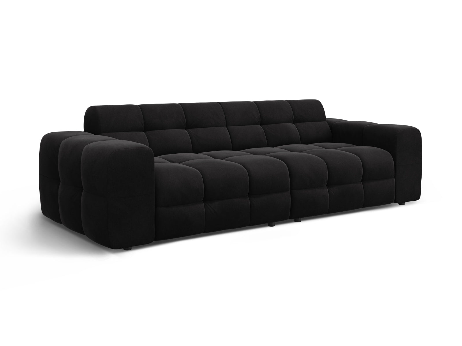Luxuriöses Kendal Velour Sofa in tiefem Schwarz, perfekt für moderne Wohnzimmer. Geräumiges 4-Sitzer-Modell von Micadoni.