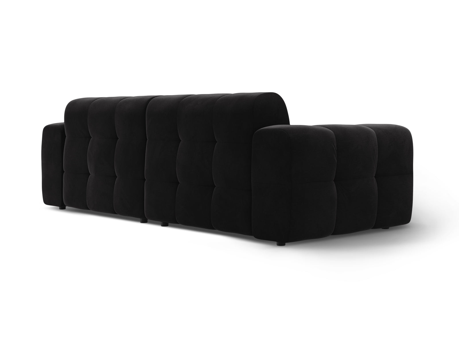 Elegantes Kendal Velour Sofa in edlem Schwarz, ideal für stilvolle Wohnräume. Geräumiges 4-Sitzer-Design von Micadoni.