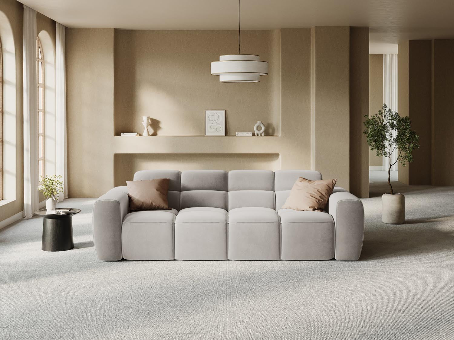Entdecken Sie das stilvolle Lisa Velour Sofa 4 Sitzer von Micadoni. Ideal für Ihr Wohnzimmer, bietet es höchsten Komfort und zeitgemässes Design.