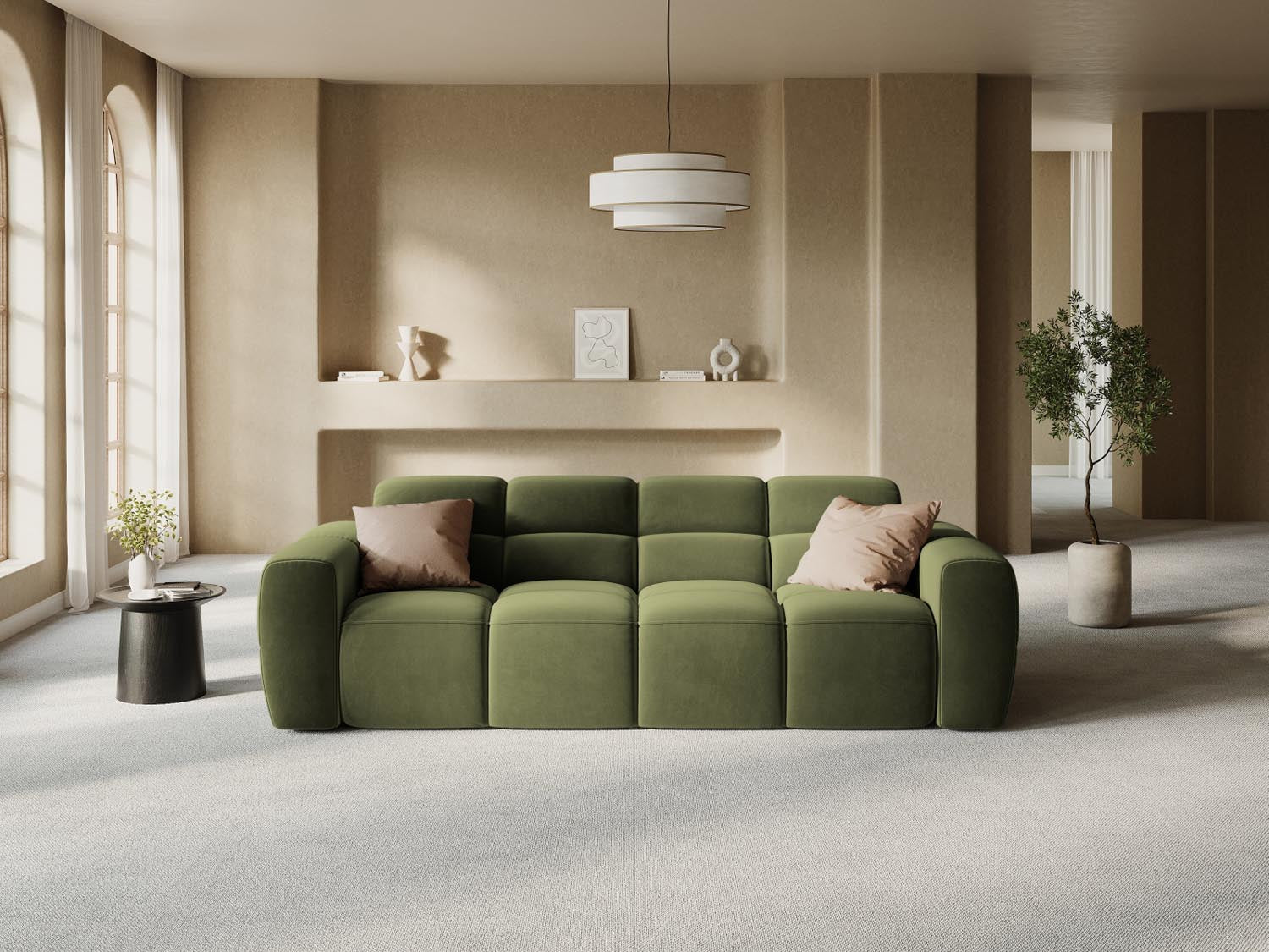 Erleben Sie das elegante Lisa Velour Sofa 4 Sitzer von Micadoni. Perfekt für Ihr modernes Zuhause, vereint es Komfort und stilvolles Design.